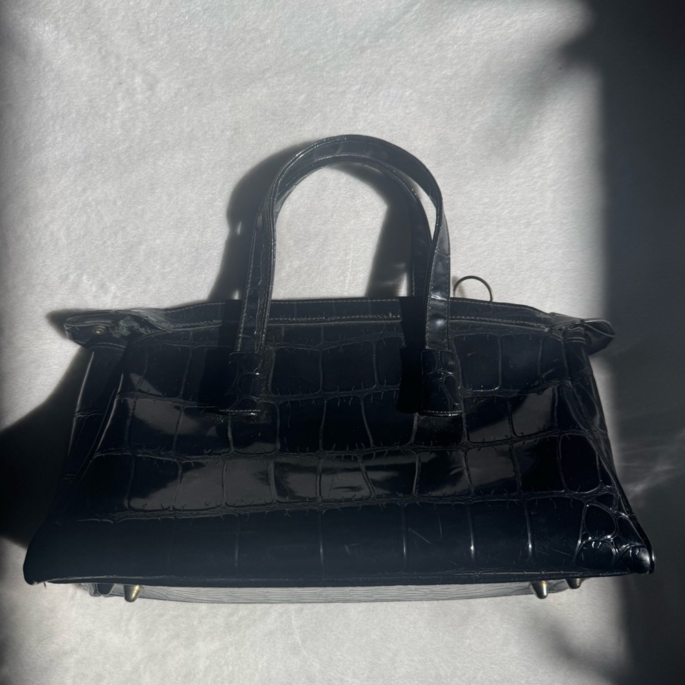 Vintage 60s/70s Elegant Black Crocodile-Embossed Women's Handbag Satchel Purse